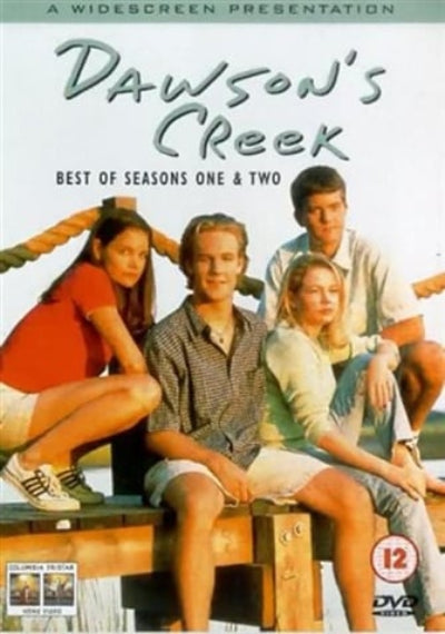 DVD cover of 'Dawson's Creek' featuring four main characters sitting on a wooden bench.