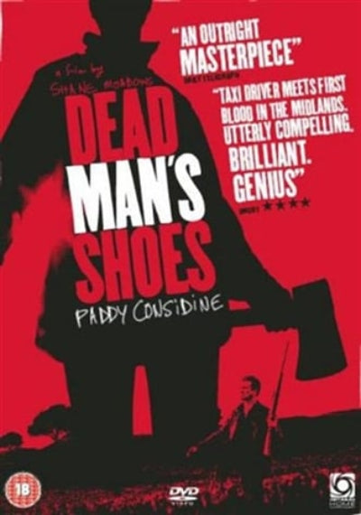 Movie poster for 'Dead Man's Shoes' with silhouette and text on a red background
