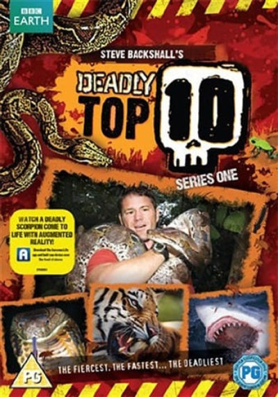 DVD cover of 'Deadly Top' with snake, tiger, and shark images and BBC Earth logo.