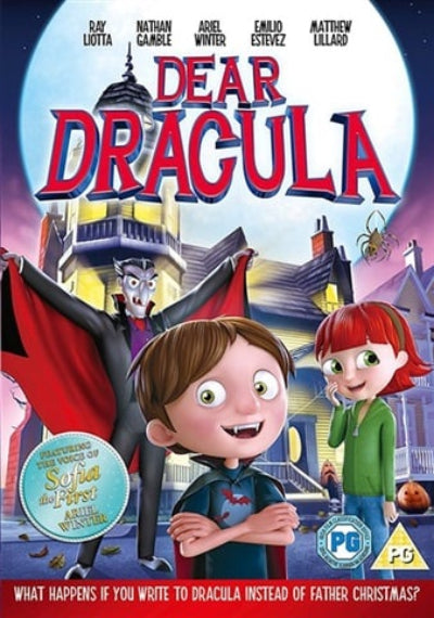 Movie poster for 'Dear Dracula' featuring animated characters and a castle.