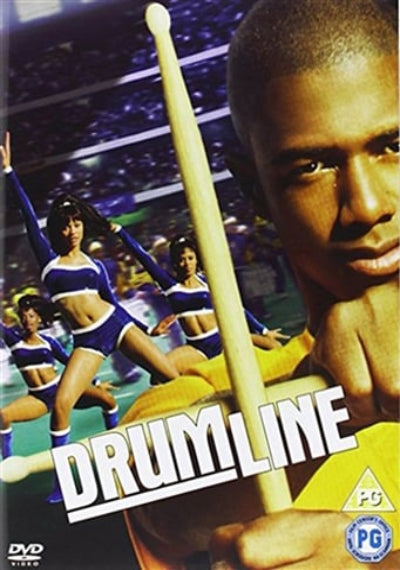 Movie poster for 'Drumline' featuring a drummer and cheerleaders.