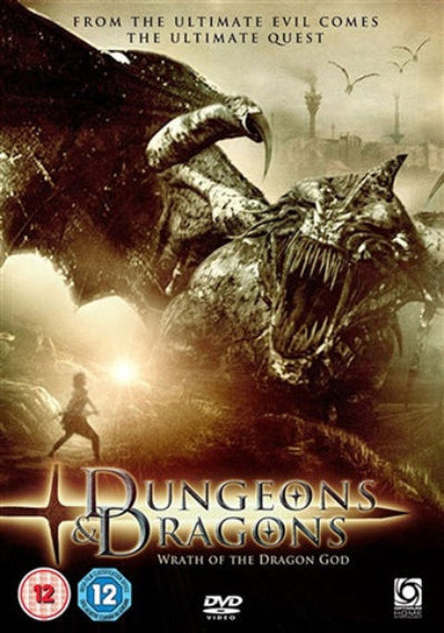 Movie poster for 'Dungeons & Dragons: Wrath of the Dragon God' featuring a dragon and a person with a torch.