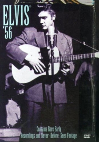 DVD cover featuring a black and white image of Elvis playing guitar with text about early recordings.