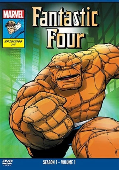 DVD cover of 'Fantastic Four' with superhero character on a blue and green background