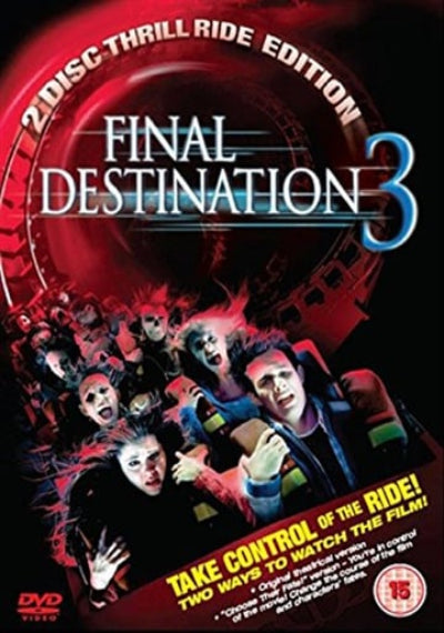 DVD cover of 'Final Destination 3' with a group of people and red and black design.