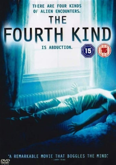 Movie poster for 'The Fourth Kind' with a person under a blanket by a window.