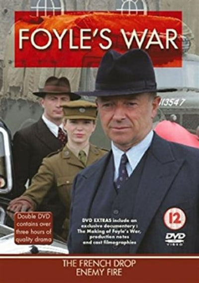 DVD cover of 'Foyle's War' with a man in a suit and hat, and text about the series.