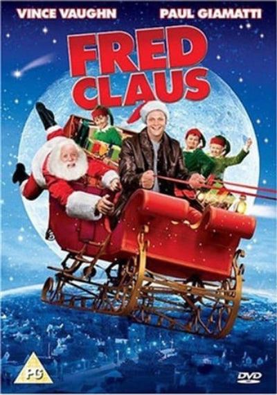 DVD cover of 'Fred Claus' featuring Santa Claus and a family in a sleigh against a snowy background.