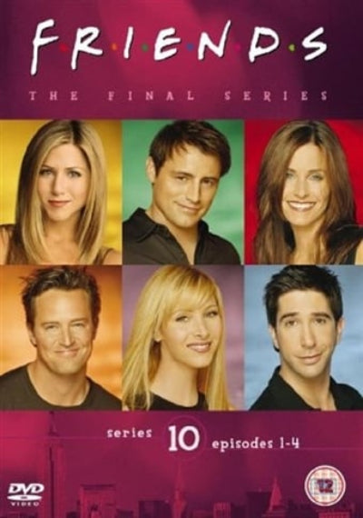 DVD cover of 'Friends: The Final Series' with character portraits and title on a purple background
