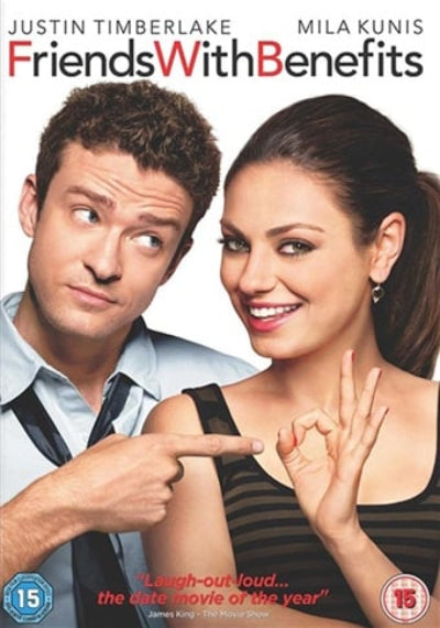 Movie poster for 'Friends With Benefits' featuring Justin Timberlake and Mila Kunis.