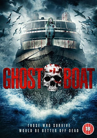 Movie poster for 'Ghost Boat' with a ship in the ocean and a skull graphic.