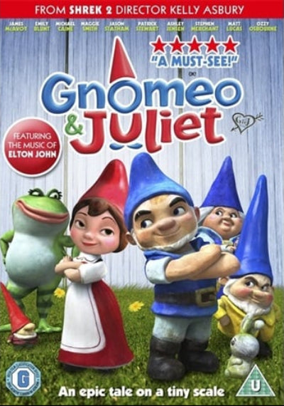 DVD cover of 'Gnomeo & Juliet' featuring animated characters and a frog.