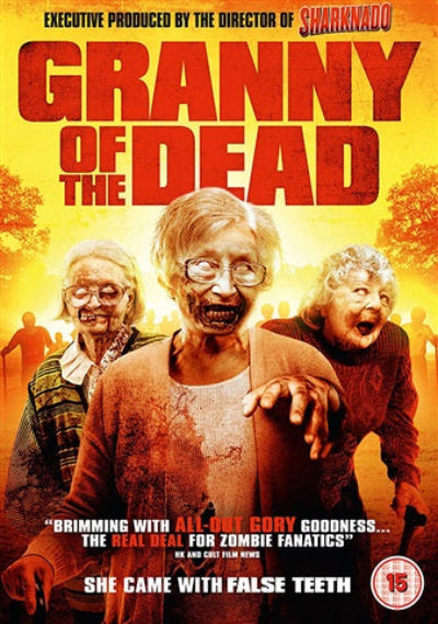 Movie poster for 'Granny of the Dead' featuring three elderly women with zombie makeup.