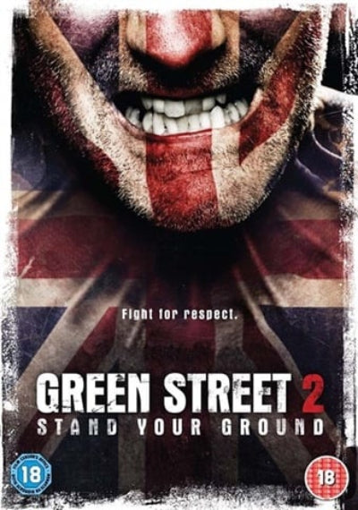 Movie poster for 'Green Street 2' with a person wearing a Union Jack hood.