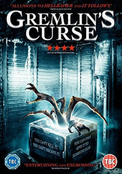 Movie poster for 'Gremlin's Curse' with a creature emerging from a box.