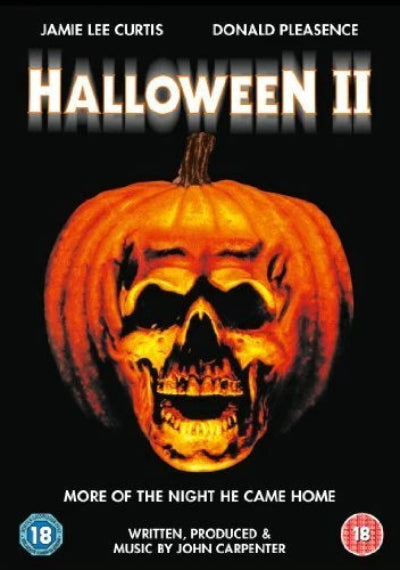 Movie poster for 'Halloween II' featuring a carved pumpkin with a skull design.
