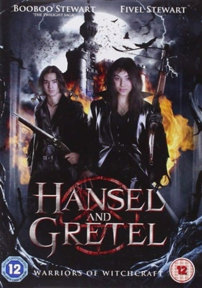 Movie poster for 'Hansel and Gretel: Warriors of Witchcraft' featuring two characters with a dark, mystical background.
