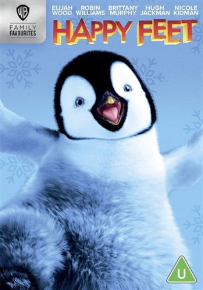 Movie poster for 'Happy Feet' featuring a penguin against a snowy background.