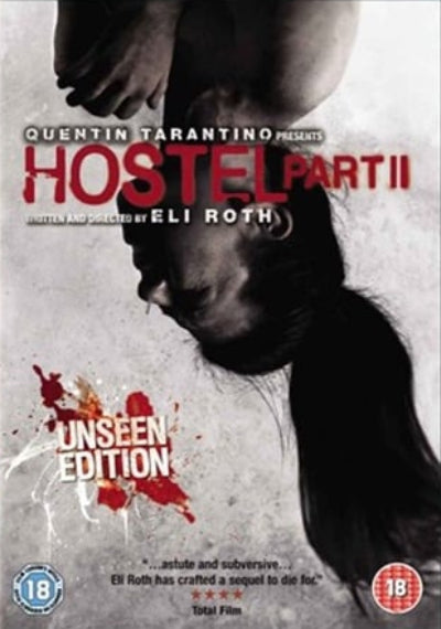 DVD cover of 'Hostel Part II' with Quentin Tarantino and Eli Roth branding.