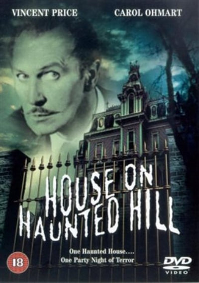 DVD cover of 'House on Haunted Hill' featuring a man's face and a haunted house.