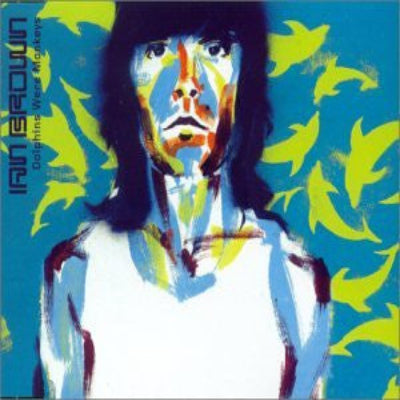 Album cover with stylized portrait and abstract design on a blue background