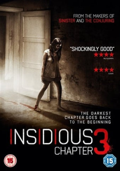 Movie poster for 'Insidious: Chapter 3' with a woman in a hallway.