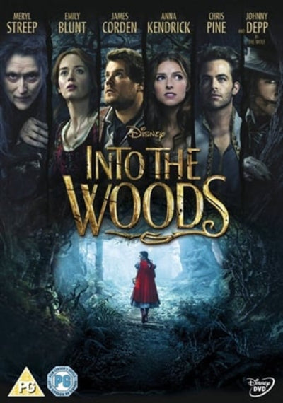 Movie poster for 'Into the Woods' featuring cast members and a forest scene.