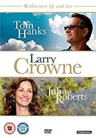 DVD cover of 'Larry Crowne' featuring Tom Hanks and Julia Roberts with a scenic background.