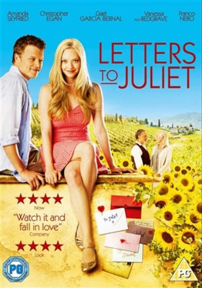 Movie poster for 'Letters to Juliet' featuring a couple in a sunflower field.