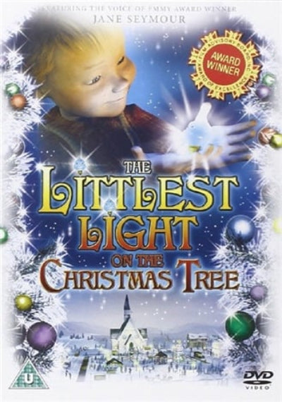 DVD cover of 'The Littlest Light on the Christmas Tree' with a child character and festive design.