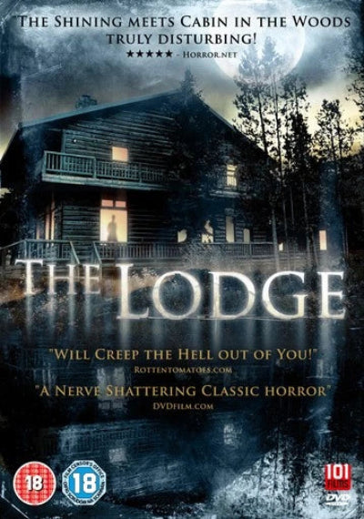 Movie poster for 'The Lodge' with a dark, eerie house and moonlit sky.
