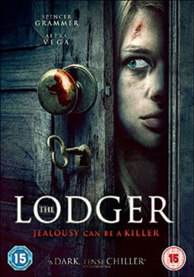 Movie poster for 'The Lodger' with a woman's face peering through a door.