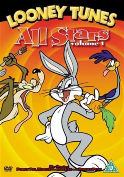 Looney Tunes All Stars Volume 1 DVD cover with Bugs Bunny, Daffy Duck, and others on an orange background.