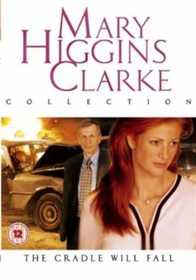 Book cover of 'The Cradle Will Fall' by Mary Higgins Clarke featuring a man and woman standing next to a car.