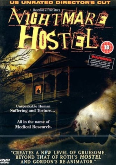 DVD cover of 'Nightmare Hostel' with horror elements and text.