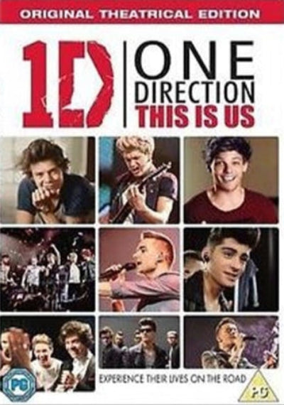 DVD cover of 'One Direction: This Is Us' with band members' photos and title.