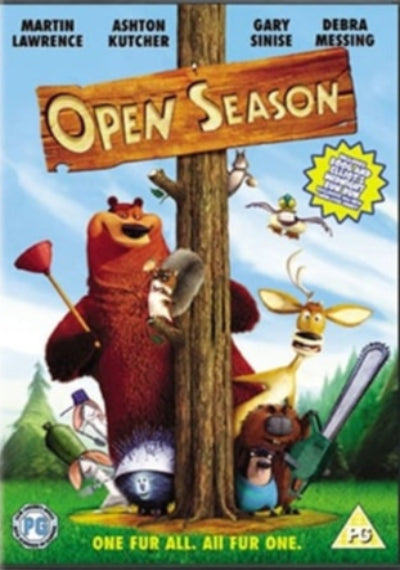DVD cover of 'Open Season' with cartoon characters and a wooden sign.