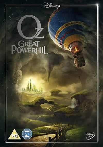 DVD cover of 'Oz the Great and Powerful' with a hot air balloon and magical landscape.