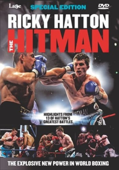 DVD cover for 'Ricky Hatton: The Hitman' special edition, featuring boxing action photos of Ricky Hatton in the ring, with large red and white title text and a black background.