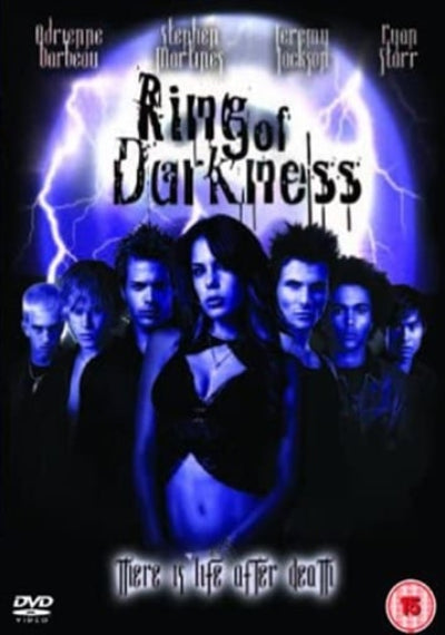 DVD cover for the horror film 'Ring of Darkness' featuring the cast in a dark, blue-lit scene with lightning in the background and the tagline 'There is life after death'.