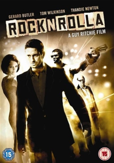 Movie poster for 'Rocknrolla' featuring Gerard Butler and other actors with a stylized title.