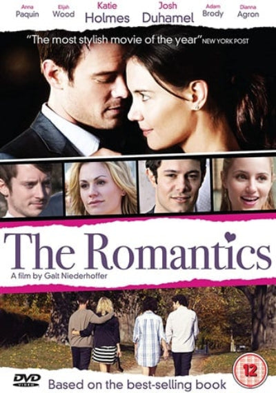 Movie poster for 'The Romantics' with a romantic scene and character portraits.
