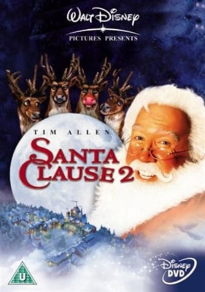 Walt Disney Pictures Presents Santa Clause 2 DVD cover featuring Santa Claus, reindeer, and the title over a snowy night scene.