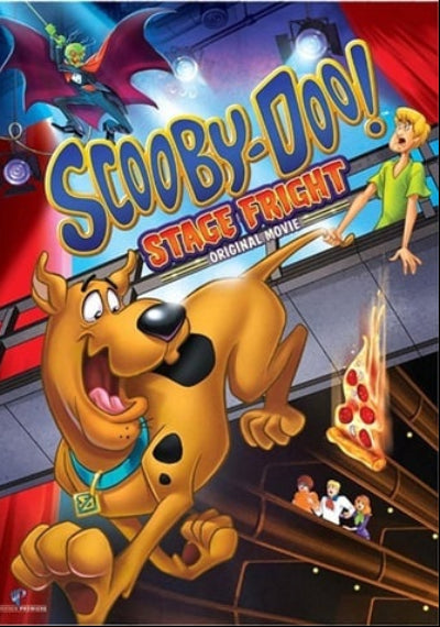 Scooby-Doo! Stage Fright movie cover with Scooby-Doo and a pizza on a stage.