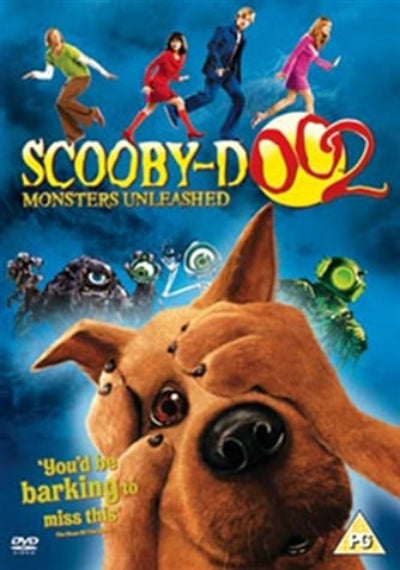 Scooby-Doo! Monsters Unleashed DVD cover featuring Scooby the dog in the foreground, with the Mystery Girls running across the top and various monsters against a blue background.