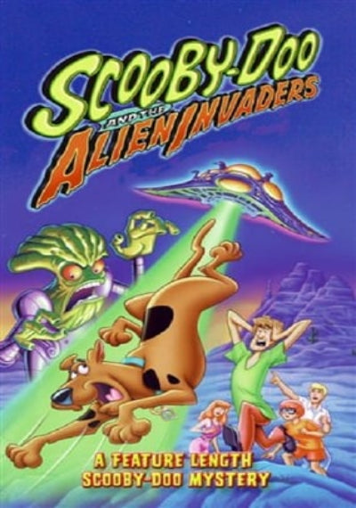 VHS cover art for 'Scooby-Doo and the Alien Invaders' featuring the cartoon characters in a purple alien landscape with a flying saucer and green beam.