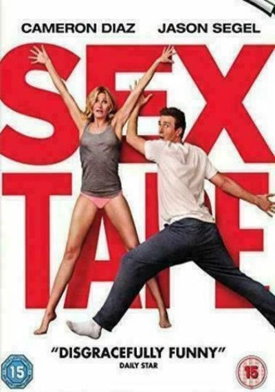 Movie poster for 'Sex Tape' featuring Cameron Diaz and Jason Segel in playful poses against large red title text on a white background.