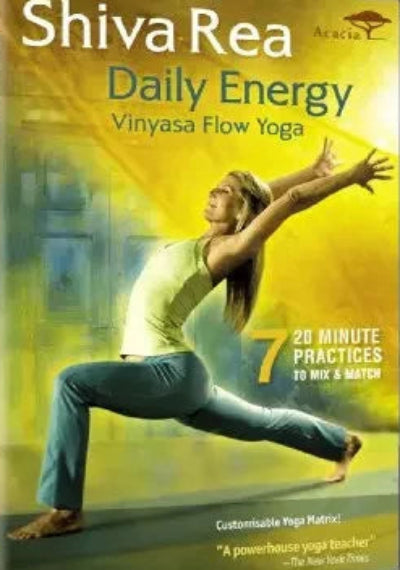 DVD cover of 'Daily Energy Vinyasa Flow Yoga' by Shiva Rea with a woman in a yoga pose.