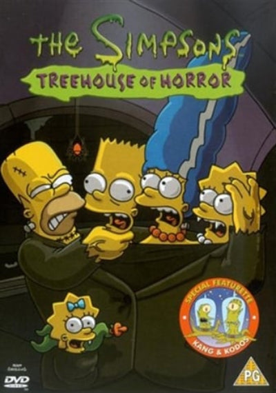 The Simpsons: Treehouse of Horror DVD cover featuring the main Simpson family characters in dark costumes, with the title at the top and a DVD logo in the lower left corner.