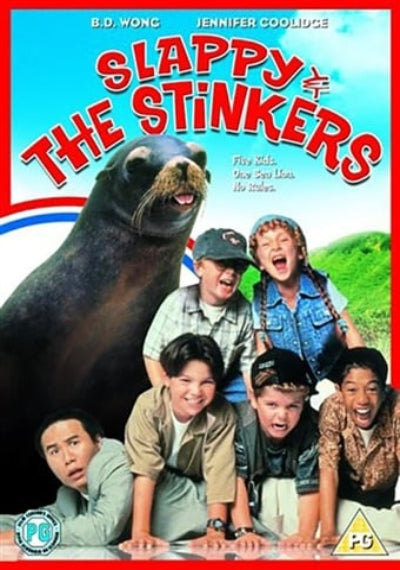 Movie poster for 'Slappy the Stinkers' featuring a seal and children.